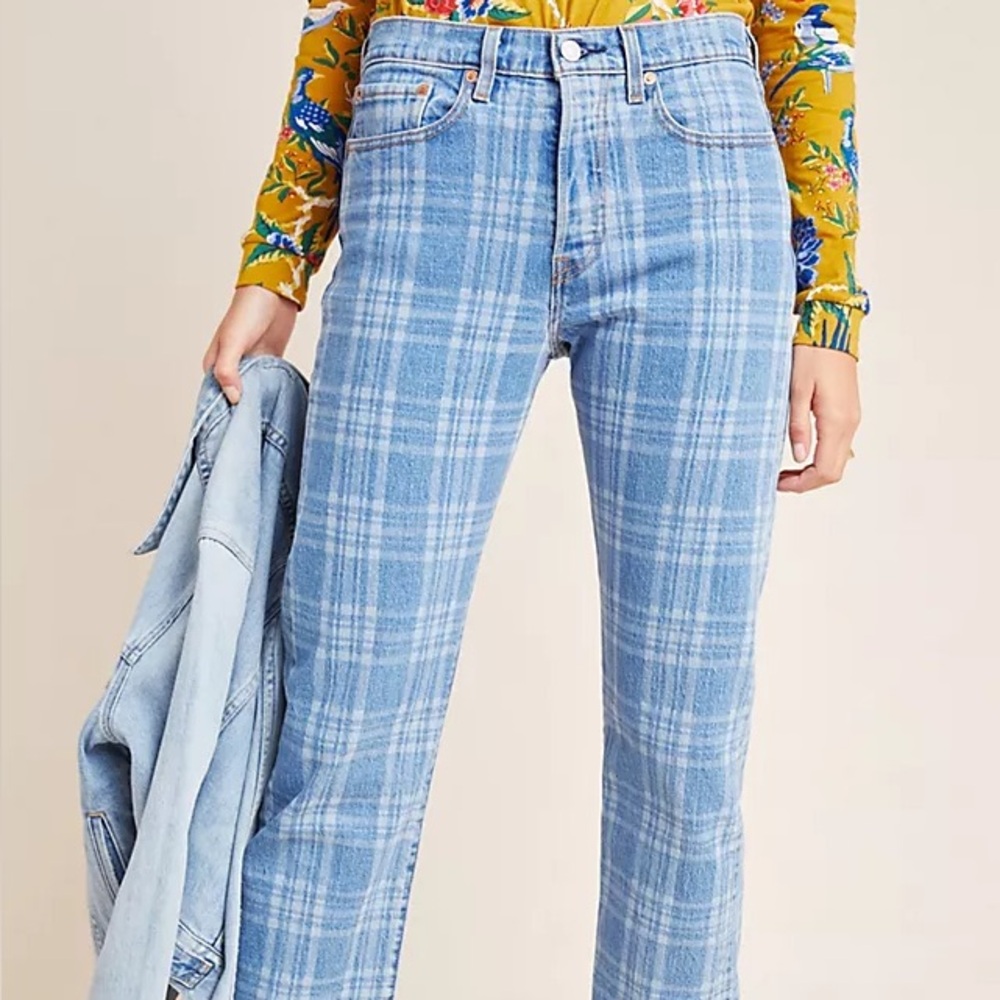 Levi's Wedgie Plaid Ultra High-Rise Cropped Straight Jeans